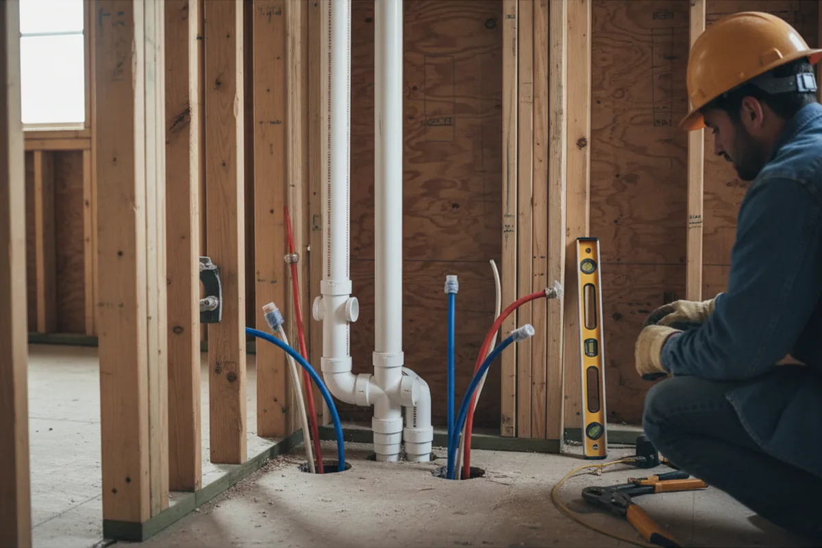 Drain and supply rough-in during Sump Pump Repair in Chesterton